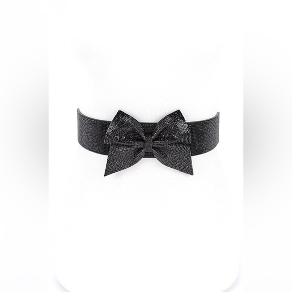 Metallic Rhinestone Bow Tie Elastic Corset Statement Belt - Picture 1 of 6